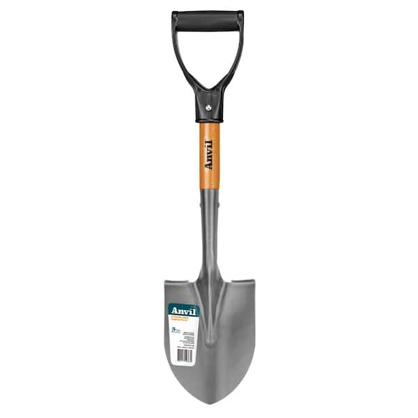 Anvil 18 in. Wood D-Grip Short Handle Carbon Steel Compact Digging Shovel
