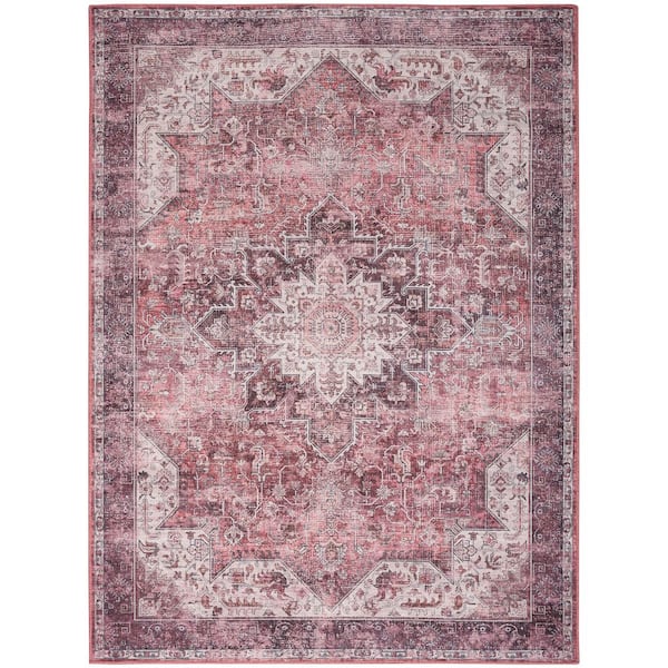 Washables Red 6 ft. x 9 ft. Center medallion Traditional Area Rug