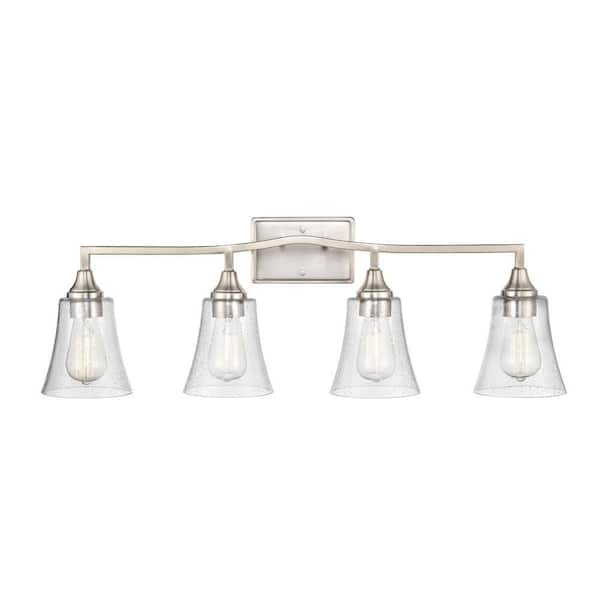Caily 32.5 in. 4-Light Brushed Nickel Vanity Light with Clear Glass Shade