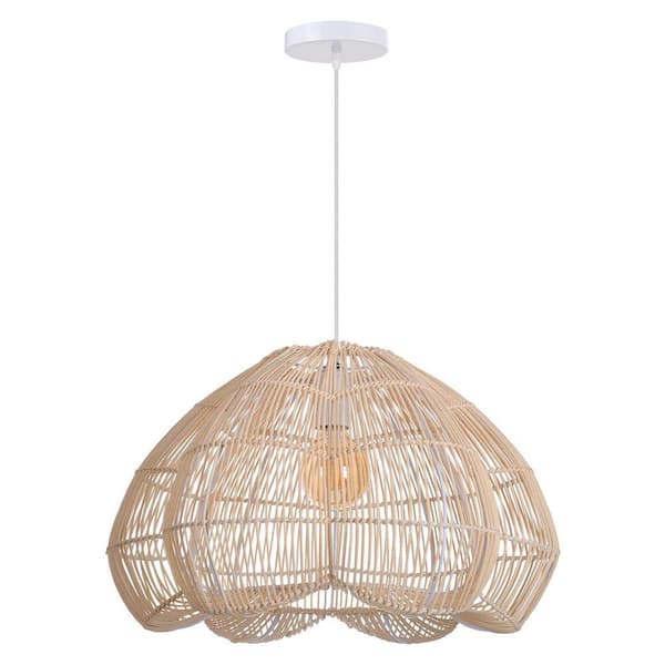 1-Light Natural Hand-Woven Rattan Pendant Light with Floral Shape, No Bulbs Included 20 in.