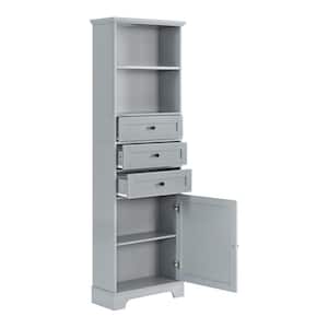 10 in. W x 22 in. D x 68.3 in. H Gray MDF Bathroom Linen Cabinet Storage Cabinet with 3-Drawers and Adjustable Shelves