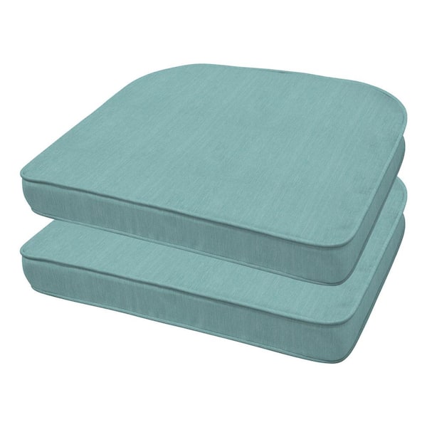 Honeycomb Textured Solid Coastal Blue Rounded Seat Cushion (2-Pack)