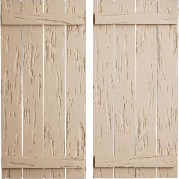 Ekena Millwork 23.5 in. x 30 in. Timberthane Polyurethane 4-Board Spaced Board-n-Batten Pecky Cypress Faux Wood Shutters Pair