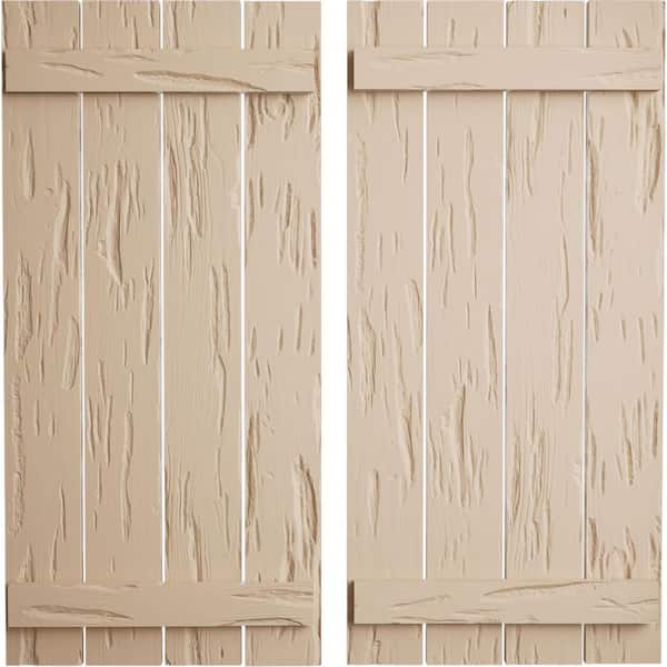 Ekena Millwork 23.5 in. x 48 in. Timberthane Polyurethane 4-Board Spaced Board-n-Batten Pecky Cypress Faux Wood Shutters Pair