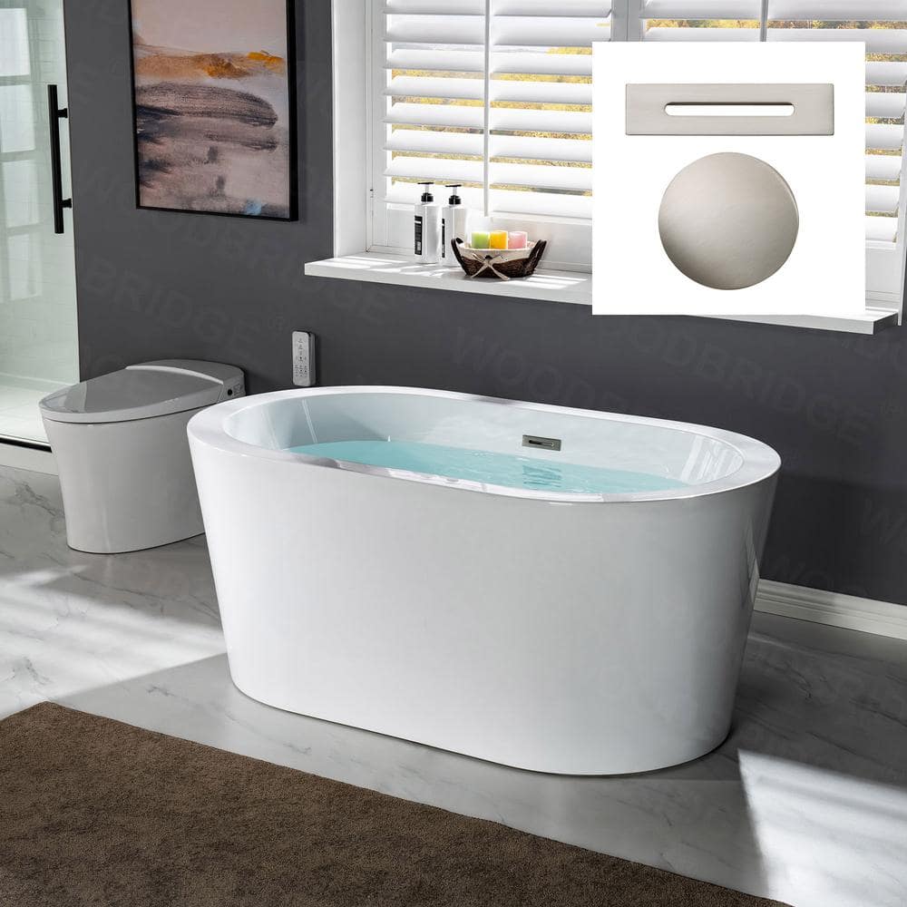 Lomoc 56 in. Acrylic FlatBottom Double Ended Bathtub with Brushed Nickel Overflow and Drain Included in White price history on PriceWatchPro