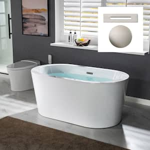 Lomoc 56 in. Acrylic FlatBottom Double Ended Bathtub with Brushed Nickel Overflow and Drain Included in White