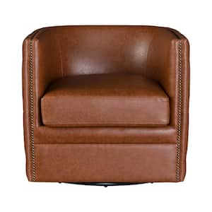 Wilmette Brown Tufted Barrel Swivel Armchair