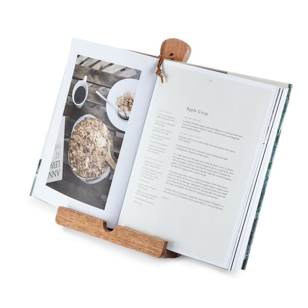 Rustic Brown Wood Two-Tone Cookbook Stand + Tablet Holder with