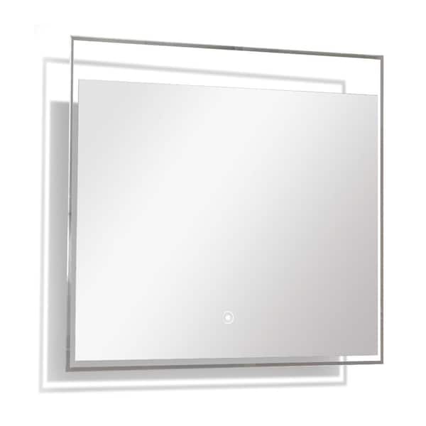 Transolid Taylor 23.62 in. W x 23.62 in. H Frameless Square LED Light Bathroom Vanity Mirror in Silver