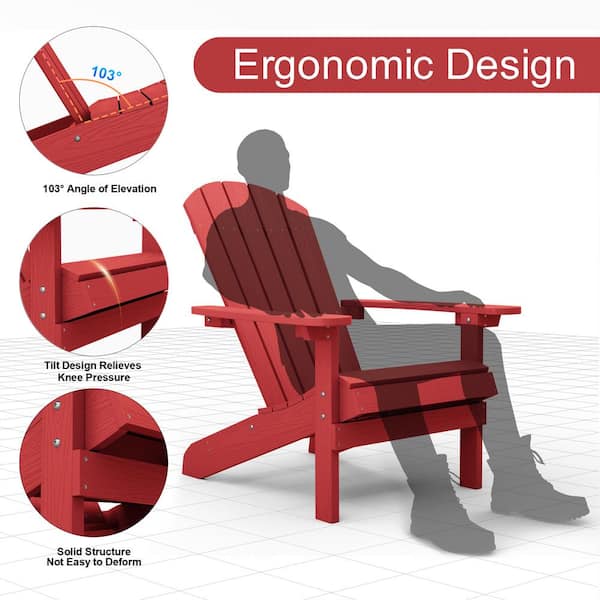 Classic Red Plastic Outdoor Patio Adirondack Chair