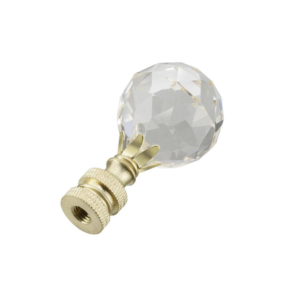 Clear Faceted Crystal Lamp Finials with Brass Finish, 2-Pack