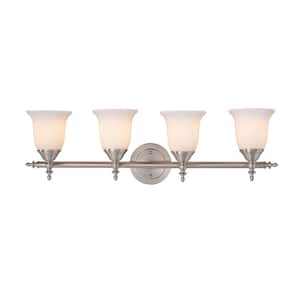 Olgelthorpe 4-Light Brushed Nickel Bathroom Vanity Light Fixture with Bell Shaped Frosted Glass Shades
