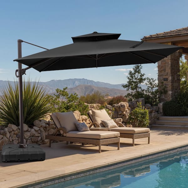 10 ft. x 10 ft. Aluminum Patio Cantilever Umbrella Outdoor Offset Umbrella and 260 lb. Weighted Base w/ Wheels in Black
