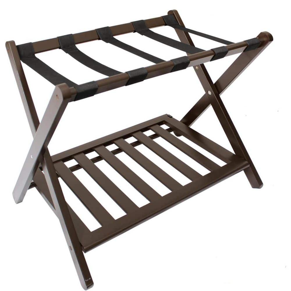 Scully Bag Rack Wudkey Fully Assembled Brown Bamboo Luggage Rack with Shoe Shelf ...