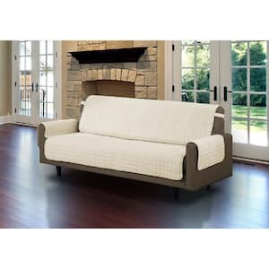 Beige Microfiber Sofa Pet Protector Slipcover with Tucks and Strap