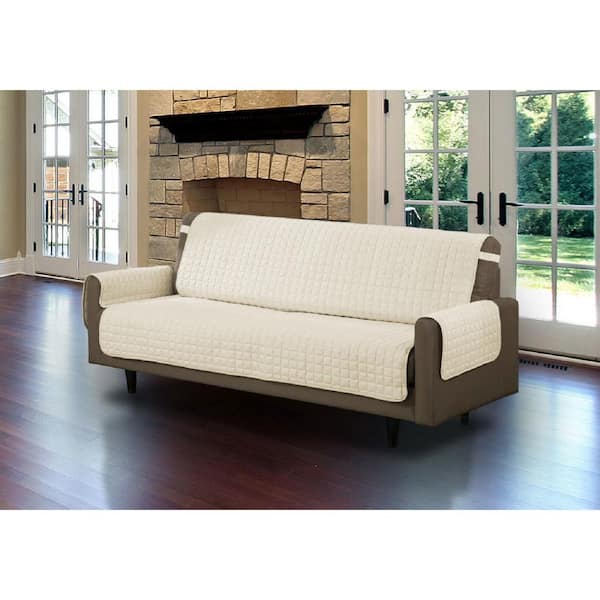 Unbranded Beige Microfiber Sofa Pet Protector Slipcover with Tucks and Strap