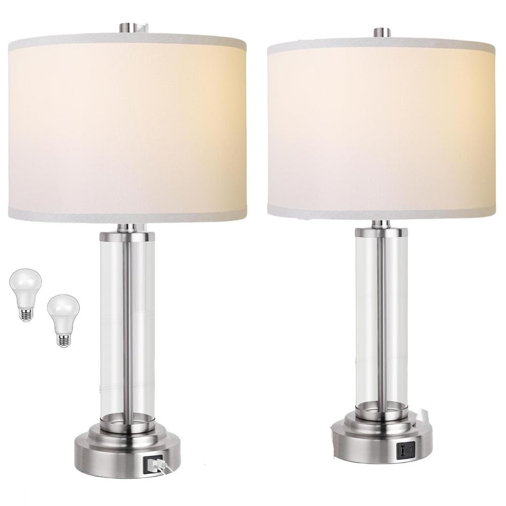 26.5 in. H Nickel Touch Control Table Lamps Set of 2 with USB Ports, 3-Way 