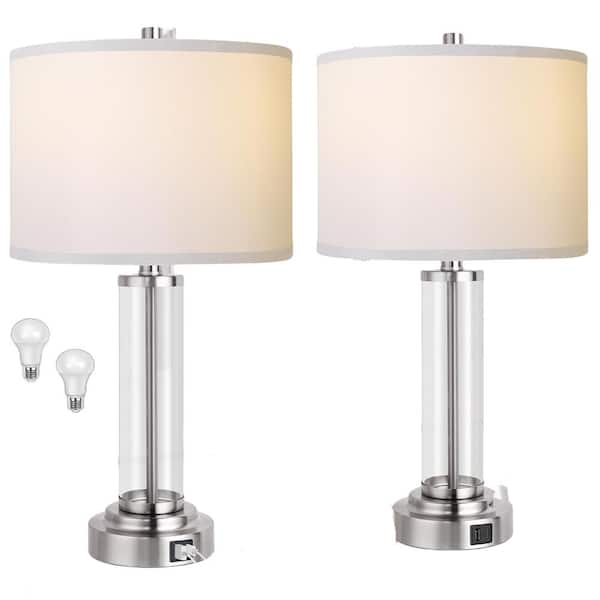 Unbranded 26.5 in. H Nickel Touch Control Table Lamps Set of 2 with USB Ports, 3-Way Dimmable Nightstand Lamp with 2 LED Bulbs
