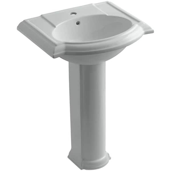 KOHLER Devonshire Vitreous China Pedestal Combo Bathroom Sink in Ice Grey with Overflow Drain