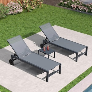 Outdoor Chaise Lounge with Wheels for Patio, Beach, Yard, Pool, Side Table Included