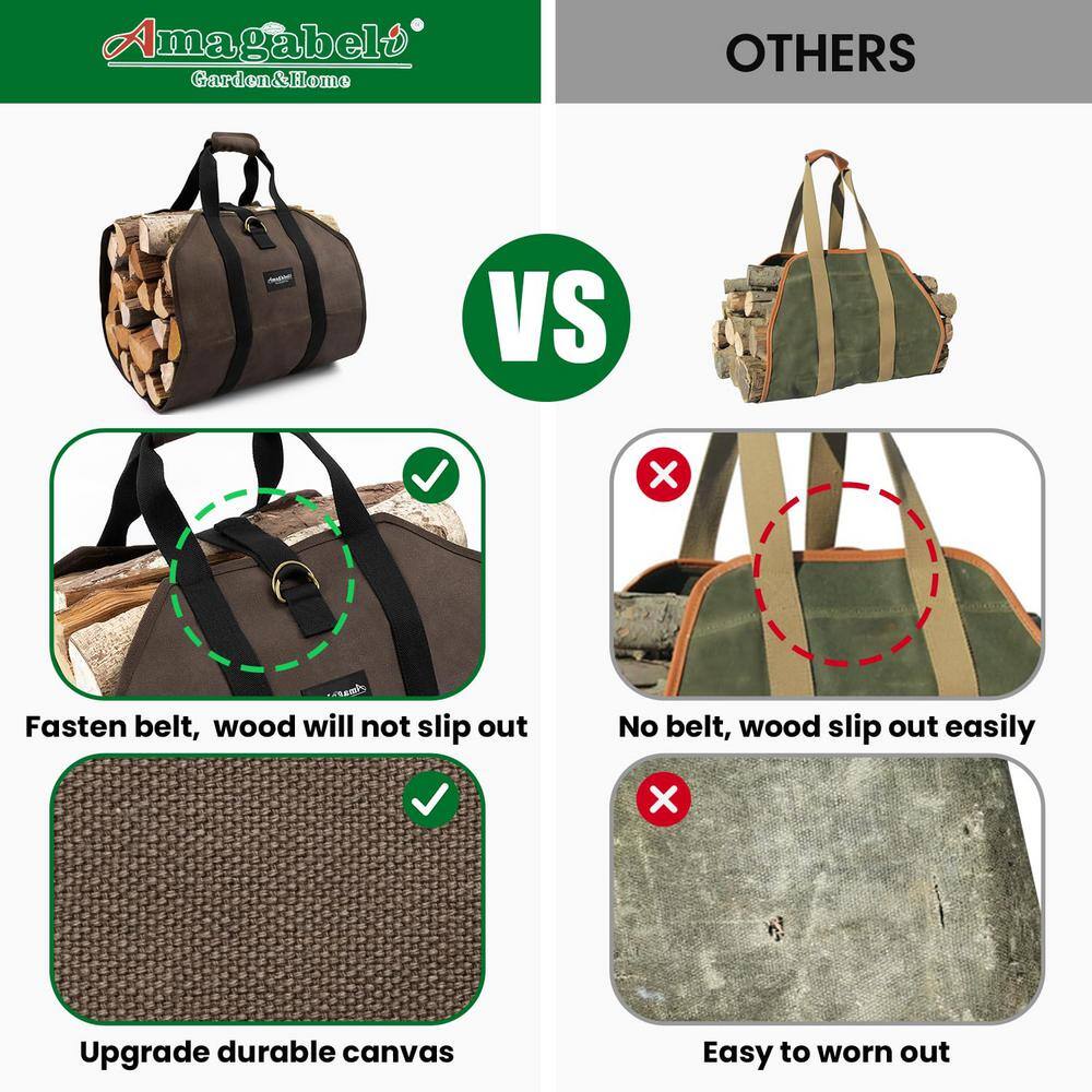 Large Brown Waxed Canvas Firewood Carrier Bag