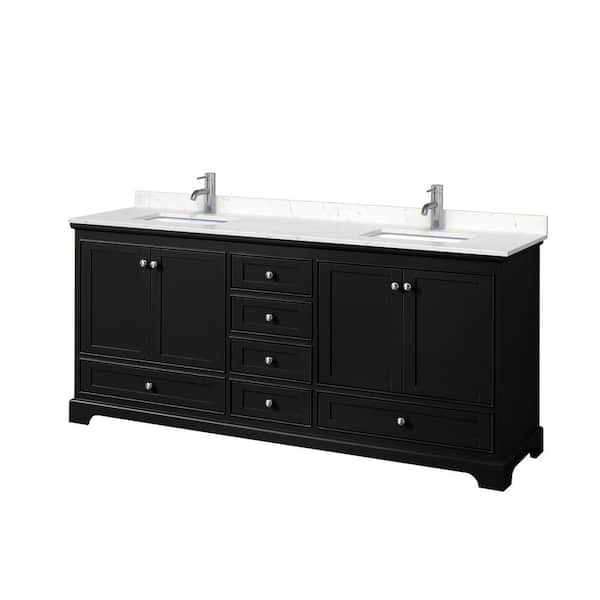 Wyndham Collection Deborah 80 in. W x 22 in. D x 35 in. H Double Bath Vanity in Dark Espresso with Carrara Cultured Marble Top