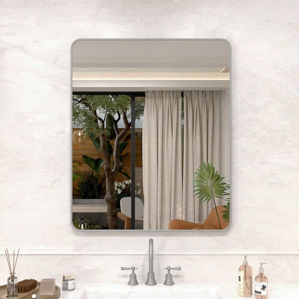 Vista 30 in. W x 36 in. H Rectangular Framed Wall Bathroom Vanity Mirror in Gun Grey