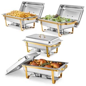 4 Pack 9 qt Stainless Steel Chafing Dishes with Full Size Pans & Foldable Frames