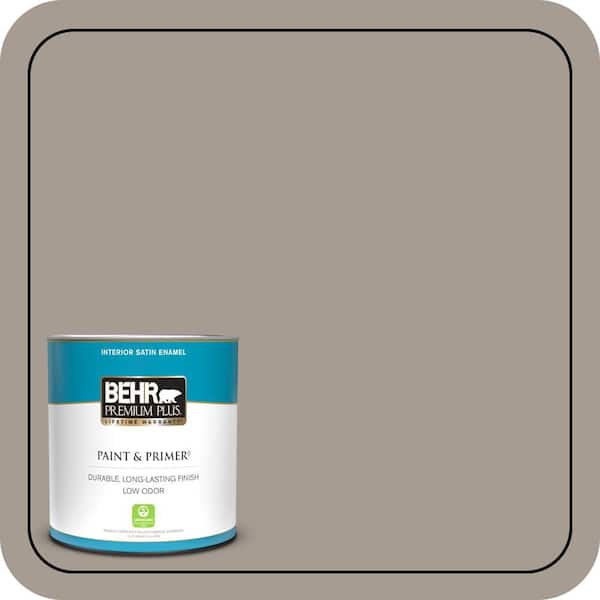 BEHR PREMIUM PLUS 1 qt. #N200-4 Rustic Taupe Satin Enamel Low Odor Interior Paint & Primer