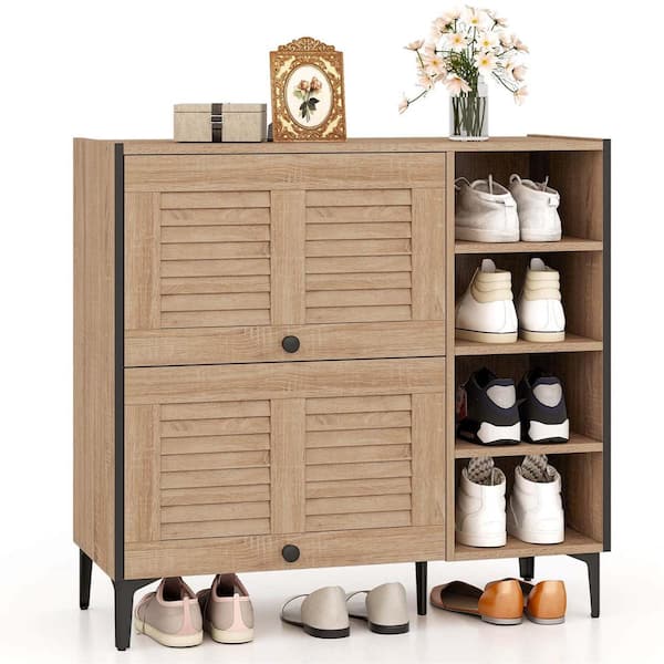 Costway 34 in. H x 35.5 in. W Natural Shoe Storage Cabinet with