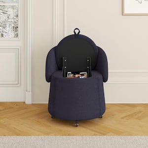 22 in. Multi-Functional Gray Makeup Chair Teddy Fleece Upholstered Footrest Wood Stool with Soft Padded Seat