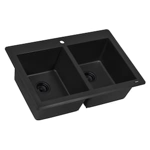 33 in. Double Bowl Dualmount Granite Composite Kitchen Sink in Midnight Black
