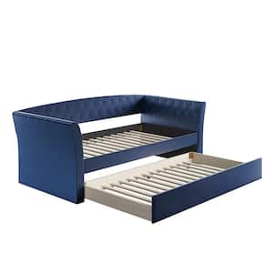 New Castle Blue Contemporary Upholstered Faux Leather Twin Size Daybed with Trundle