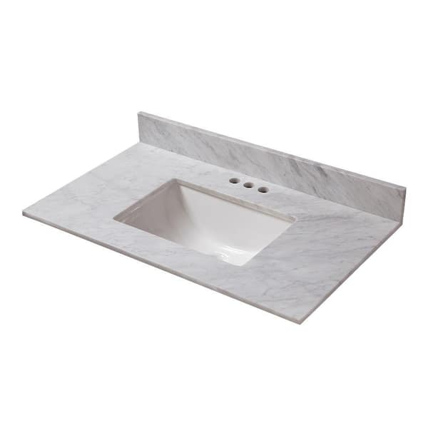 Home Decorators Collection 31 in. W x 19 in. D Marble Vanity Top in Carrara with White Trough Sink