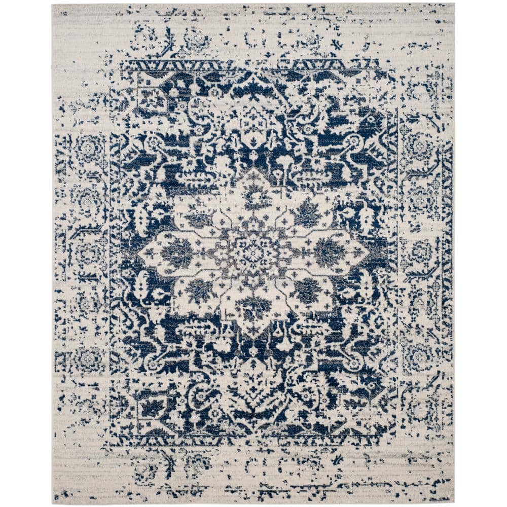 Madison Cream/Navy 12 ft. x 18 ft. Geometric Border Floral Medallion Area Rug price history on PriceWatchPro