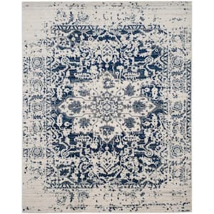 Madison Cream/Navy 9 ft. x 12 ft. Distressed Border Area Rug