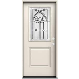 36 in. x 80 in. Left-Hand/Inswing 1/2 Lite Ardsley Decorative Glass Primed Steel Prehung Front Door