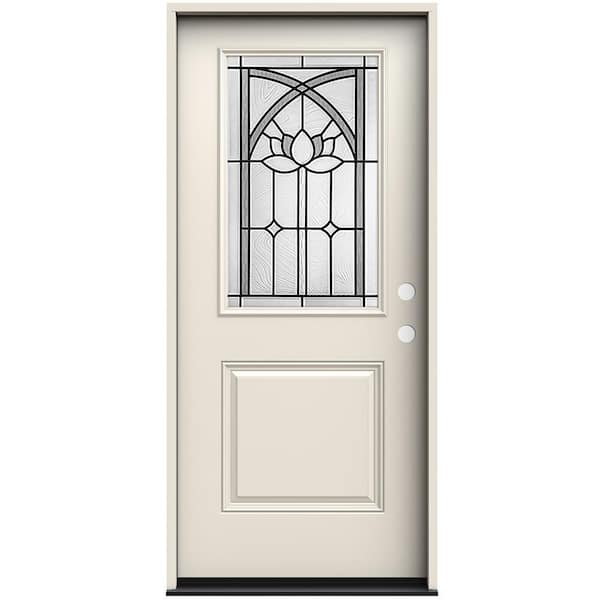 JELD-WEN 36 in. x 80 in. Left-Hand/Inswing 1/2 Lite Ardsley Decorative Glass Primed Steel Prehung Front Door
