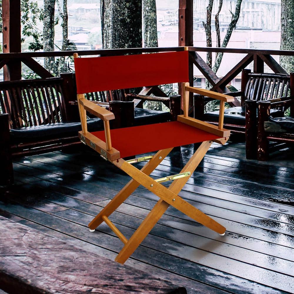 Mission Oak Wood Frame Red Canvas Directors Chair