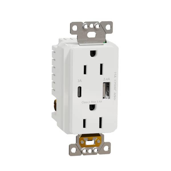X Series 15 Amp 125-Volt Tamper Resistant Indoor USB A/C 5.4 Amp Duplex Decorator Outlet Back Wire Clamps Matte White