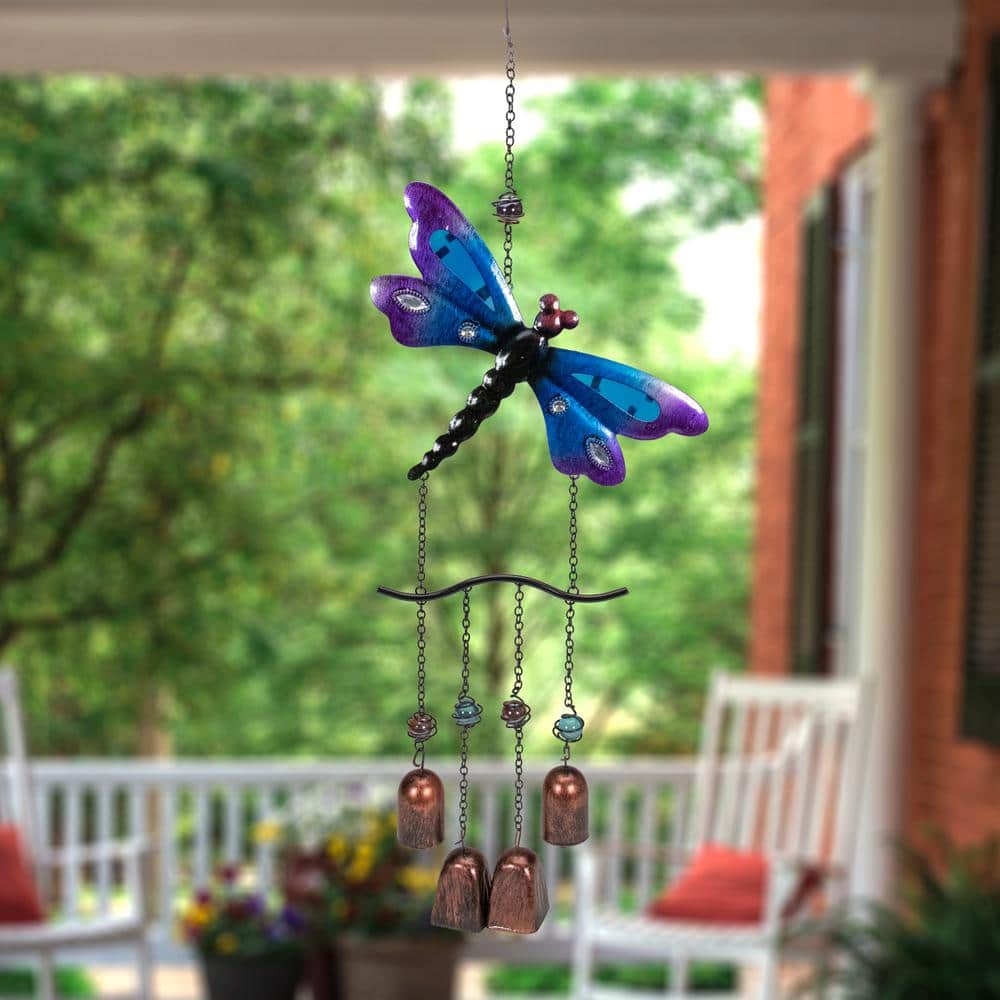 24" Purple and Blue Dragonfly Outdoor Windchime with Faux Jewels
