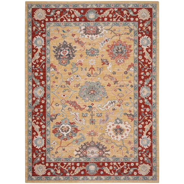 Nourison Parisa Gold Brick 9 ft. x 12 ft. Bordered Traditional Area Rug