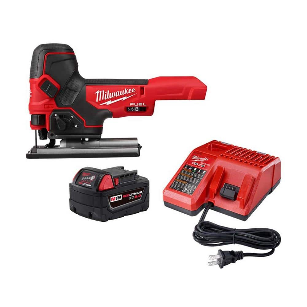 Milwaukee M18 FUEL 18-Volt Lithium-Ion Brushless Cordless Barrel Grip Jig  Saw w/5.0Ah Battery Starter Kit 48-59-1850-2737B-20 - The Home Depot