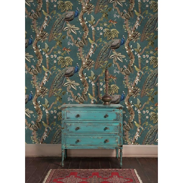 Cassia Peacock Aqua Non-Pasted Non-Woven Wallpaper (Covers 56 sq. ft.)