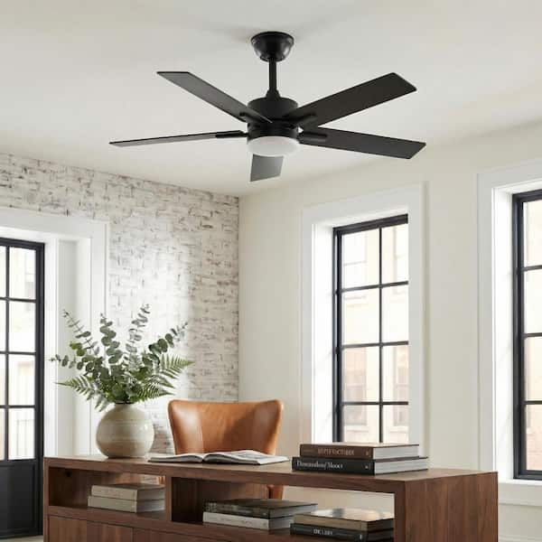 44 in. Indoor Black Down Rod Fandelier Ceiling Fan with Integrated LED and Remote 5 Blades