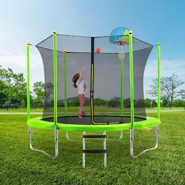 10 ft. Trampoline with Safety Enclosure Net, Basketball Hoop and  display picture 1
