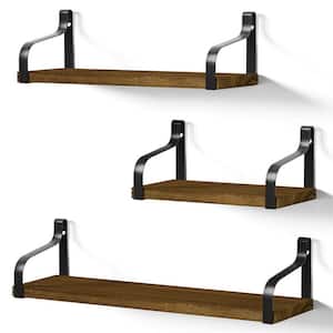 4.7 in. x 17 in. x 4.2 in. Light Walnut Wood Floating Decorative Wall Shelves with Metal Brackets (Set of 3)