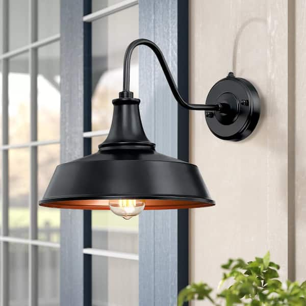 Grantham 1-Light 12 in. Black Dusk to Dawn Outdoor Barn Light Wall Sconce