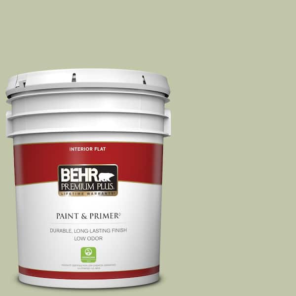 BEHR PREMIUM PLUS 5 gal. #PPU10-08 Minted Lemon Flat Low Odor Interior Paint & Primer