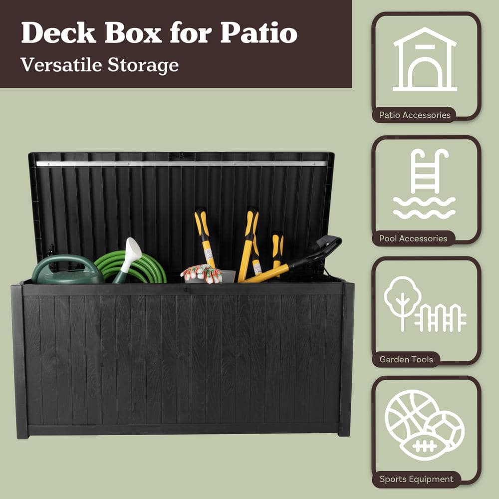113 Gallon Black Faux Wood Lockable Deck Storage Box